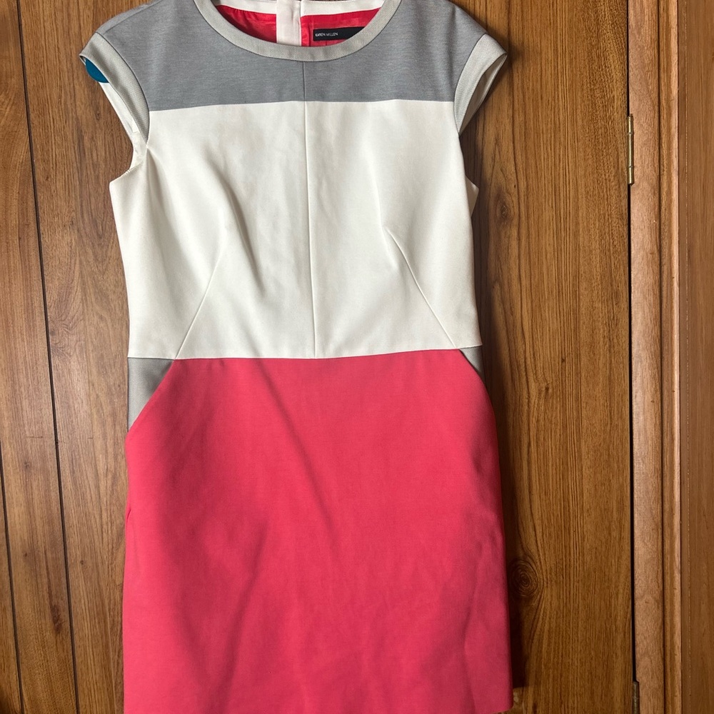 Karen Millen Gray and Cream Sheath Mini Dress Cap Sleeve size US 8
